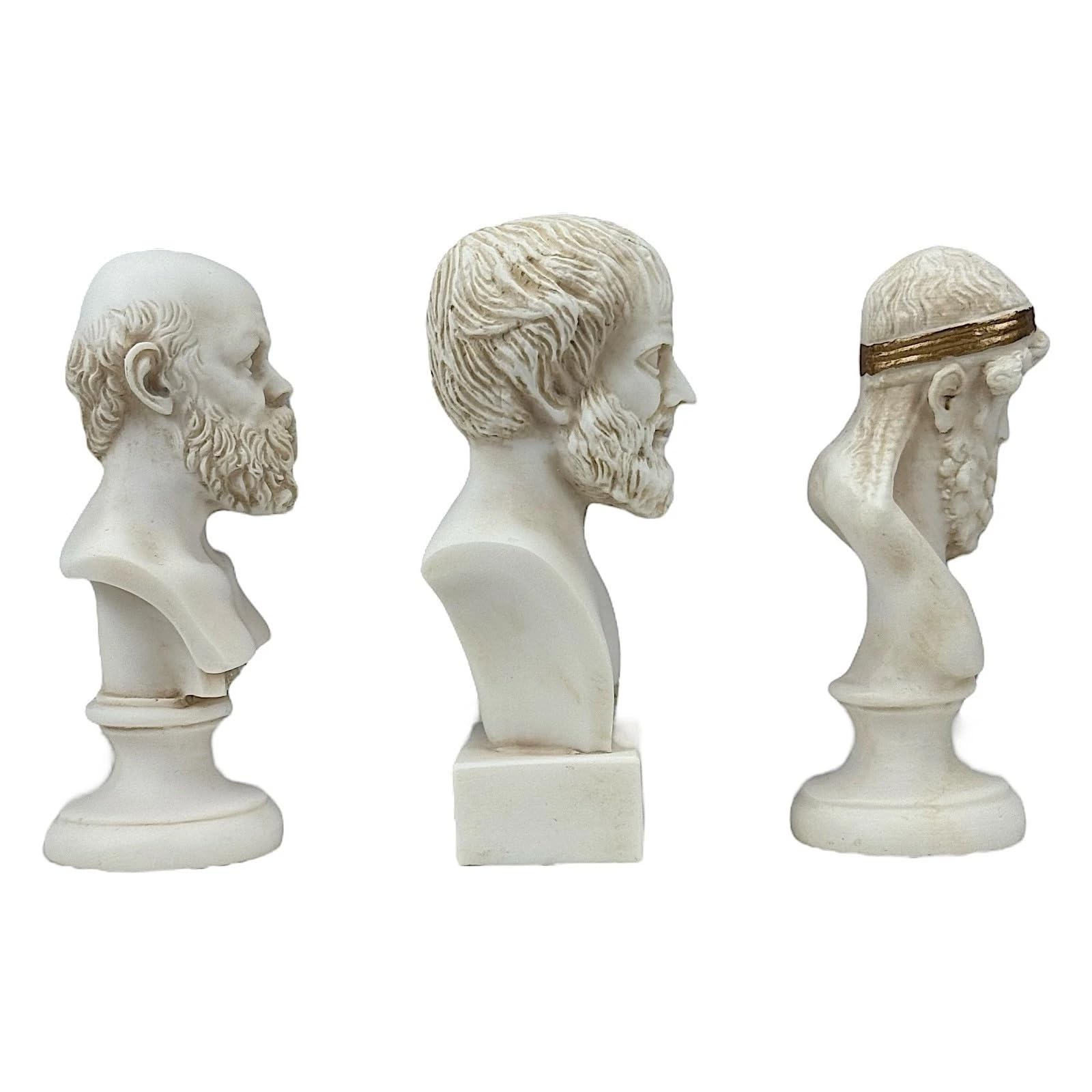 Set busto Socrate, Aristotele e Platone - Statue di filosofo greco | Sculture grigie in alabastro fuso a mano | Filosofia classica Home Decor