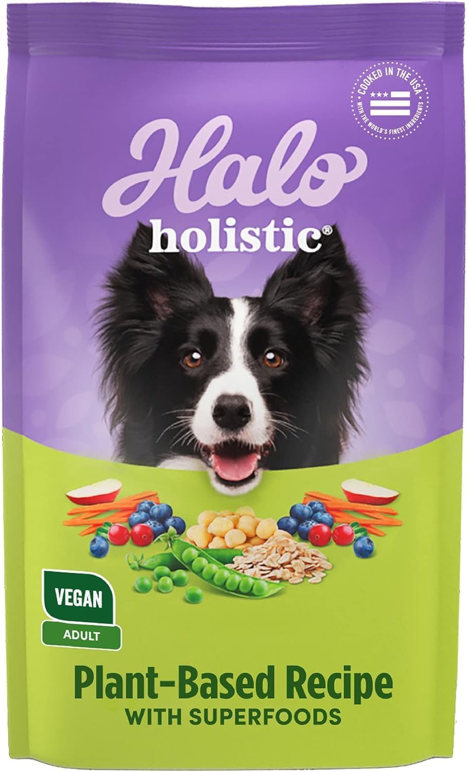 Halo Holistic Plant-Based Recipe With Superfoods, Complete Digestive Health, Vegan Dry Dog Food Bag, Adult Formula, 10-lb Bag 10 Pound (Pack of 1)