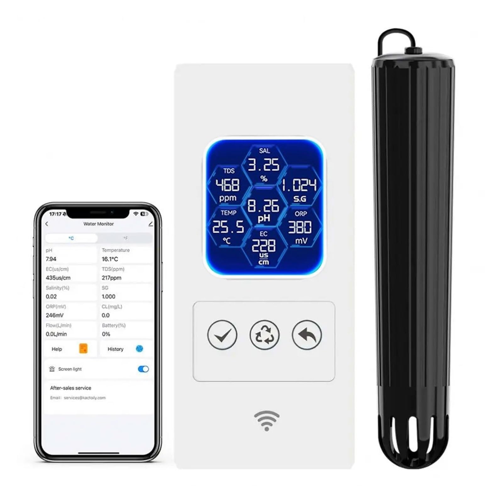Tester wody, Inteligentny monitor jakości wody WiFi PH TDS, cyfrowy czujnik temperatury w akwarium