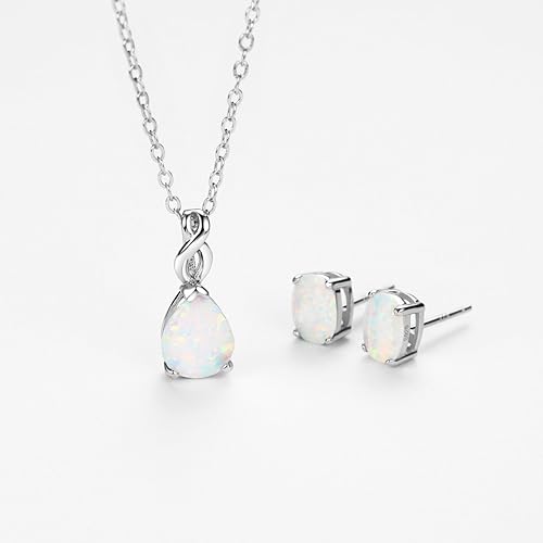 Miniatura 4 de Mints Juego de joyas de ópalo, collar con colgante de plata de ley, aretes de tuerca con piedra natal de octubre, joyería fina para mujer