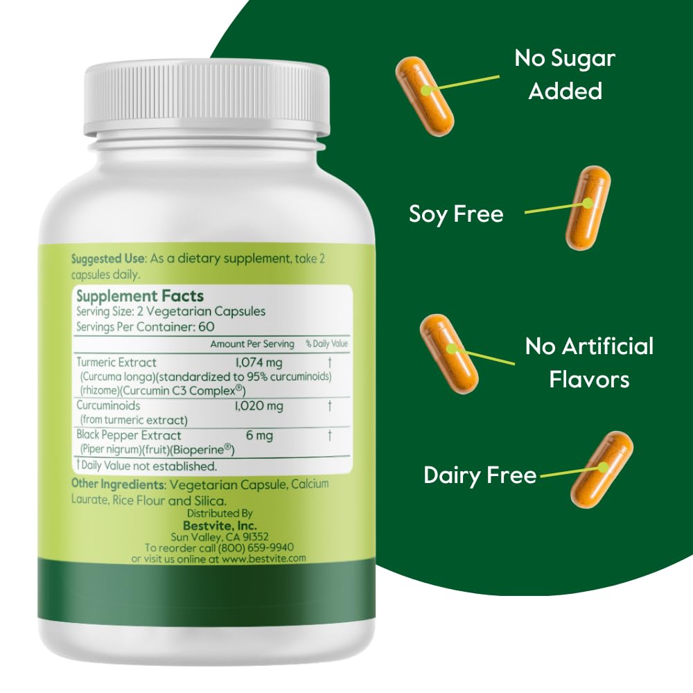 BESTVITE Curcumin 510mg (Turmeric)(120 Veg Caps) w/Curcumin C3 Complex® — Amazon image 3