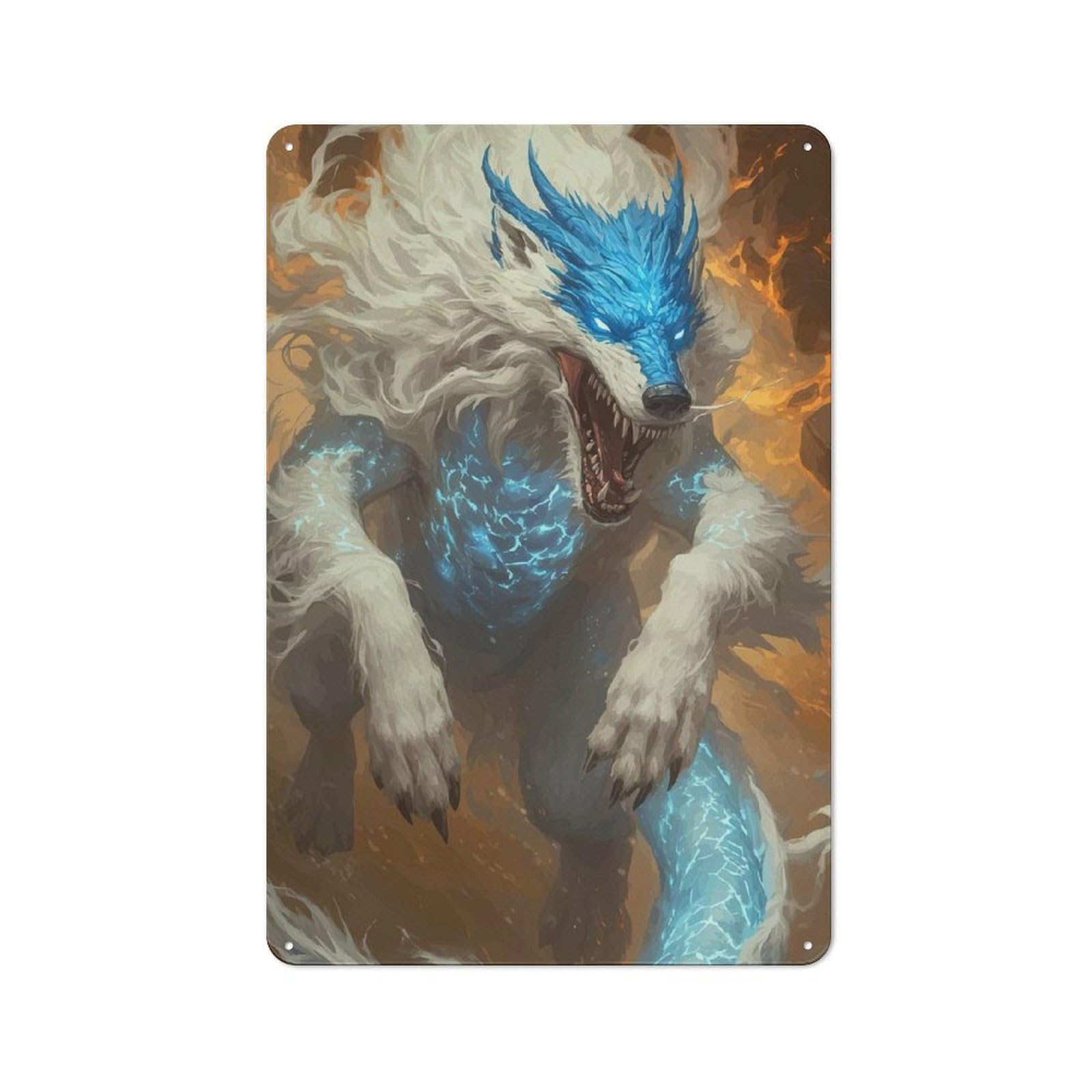 Junmoney Fierce Wolf Creature Retro Metal Wall Sign 30X20cm For Hobby Room Or Studio, For Garage, Workshop And Man Cave Decoration