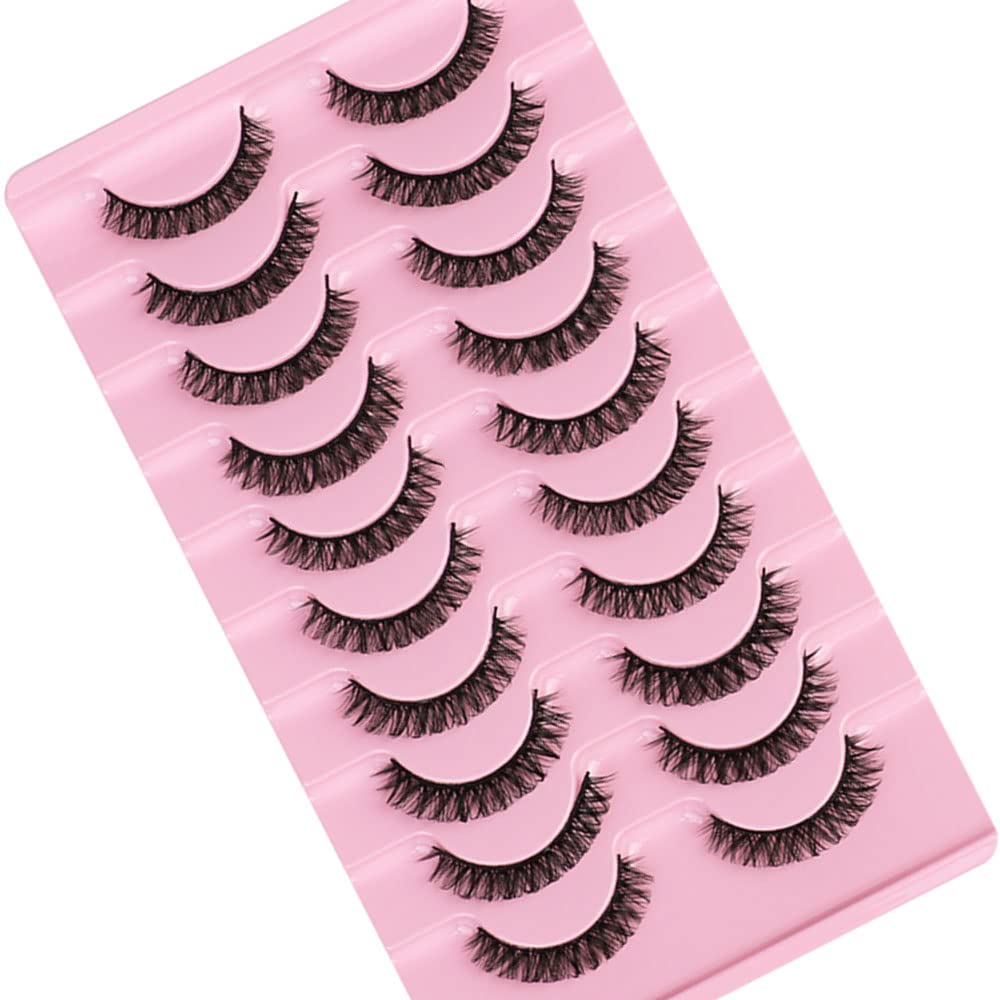Eyelashes Russian Strip Lashes Natural Fluffy Wispy D Curly Effect Hybrid Strip Lashes Look Like Extensions 10 Pairs (D-01)