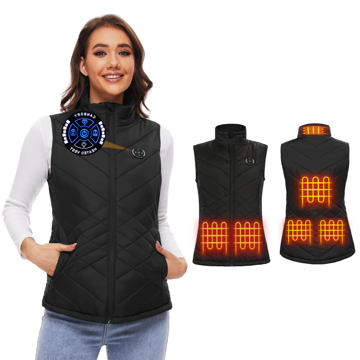 Womens Heated Vest, 5IN1 Smart Controller Electric Heating Jacket Coat Vests