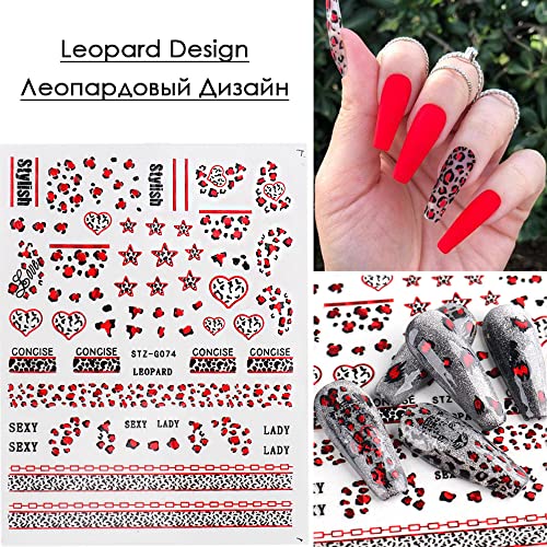 Valentines Day Nail Stickers, 3D Self-Adhesive Metallic Red Valentines Nail Art Decals Rose Kiss Love Angel Heart Eifel Tower Valentine Nail Design Diy Nail Decoration For Women Girls (6Sheets) #TOP4