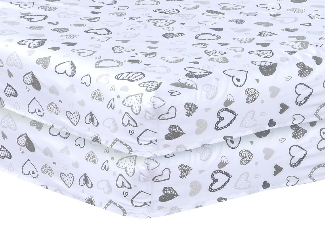 Every Thread Counts - 2 X Cot Bed Fitted Sheets - 70 x 140 cm Easy Care Fine Quality - Soft and Breathable (Tiny Grey Hearts) โ image 1