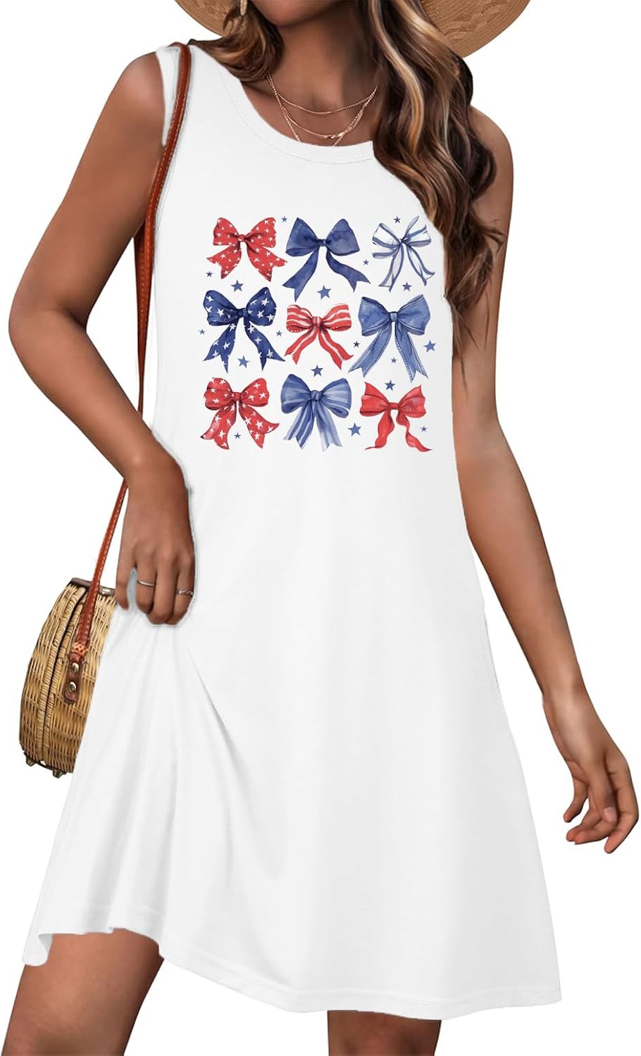 4th of July Dresses for Women American Bow Sleeveless Dress USA Tank Sundress