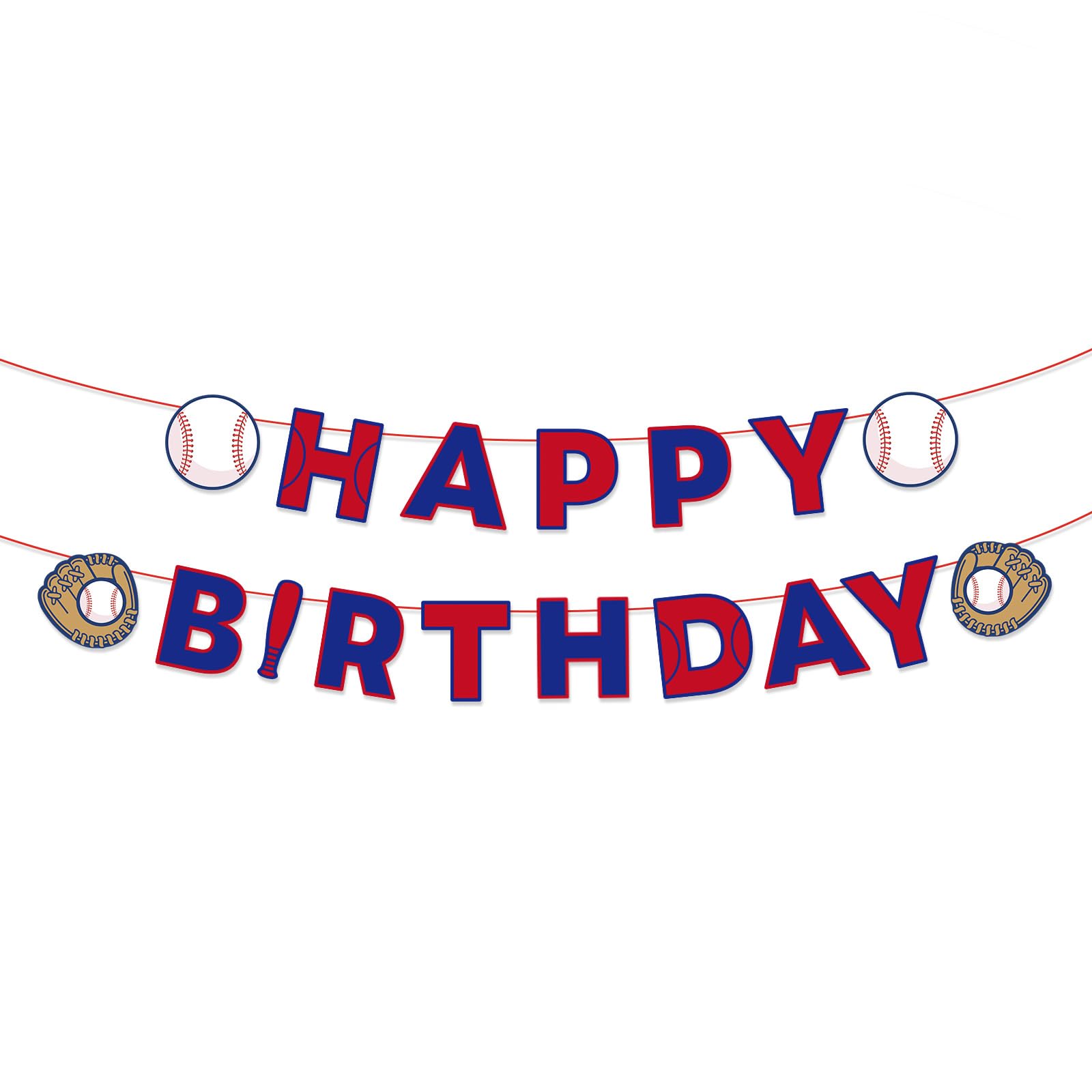 Baseball Themed Happy Birthday Hanging Banner, Pre-assembled Double-Sided Colored Cardstock Baseball Birthday Garland Sign Cool Sport Party Decor for Sports Enthusiast Bunting Decorations Supplies