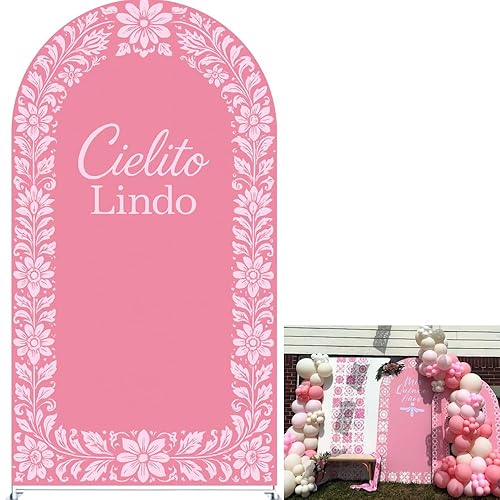 Cielito Lindo Arch Backdrop for Baby Shower, Party Decor Elegant Floral Design in Pink Photography Background for Baby Showers Gender Reveals Celebrations (7.2FT) - G-3533 - 7.2FT