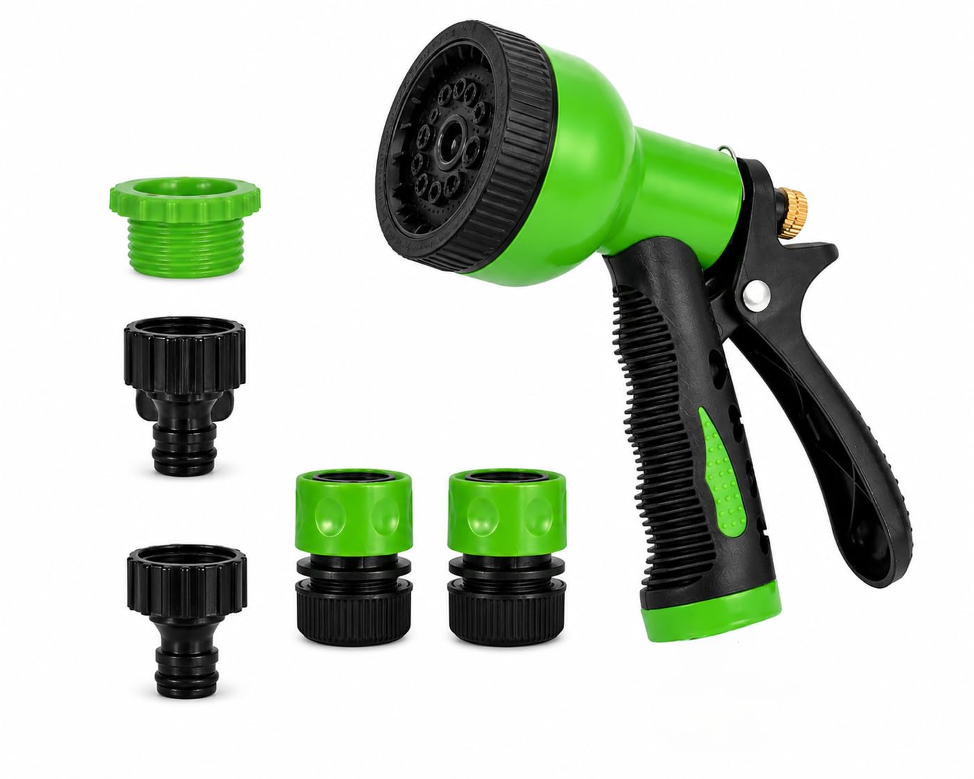 Garden Hose Pipe Water Sprinkler Gun 8 Spray Modes Adjustable Nozzle with Trigger Lock & Flow Control for Garden Watering, Car Washing, Patio Cleaning, Plant Irrigation & Pet Bathing – Green