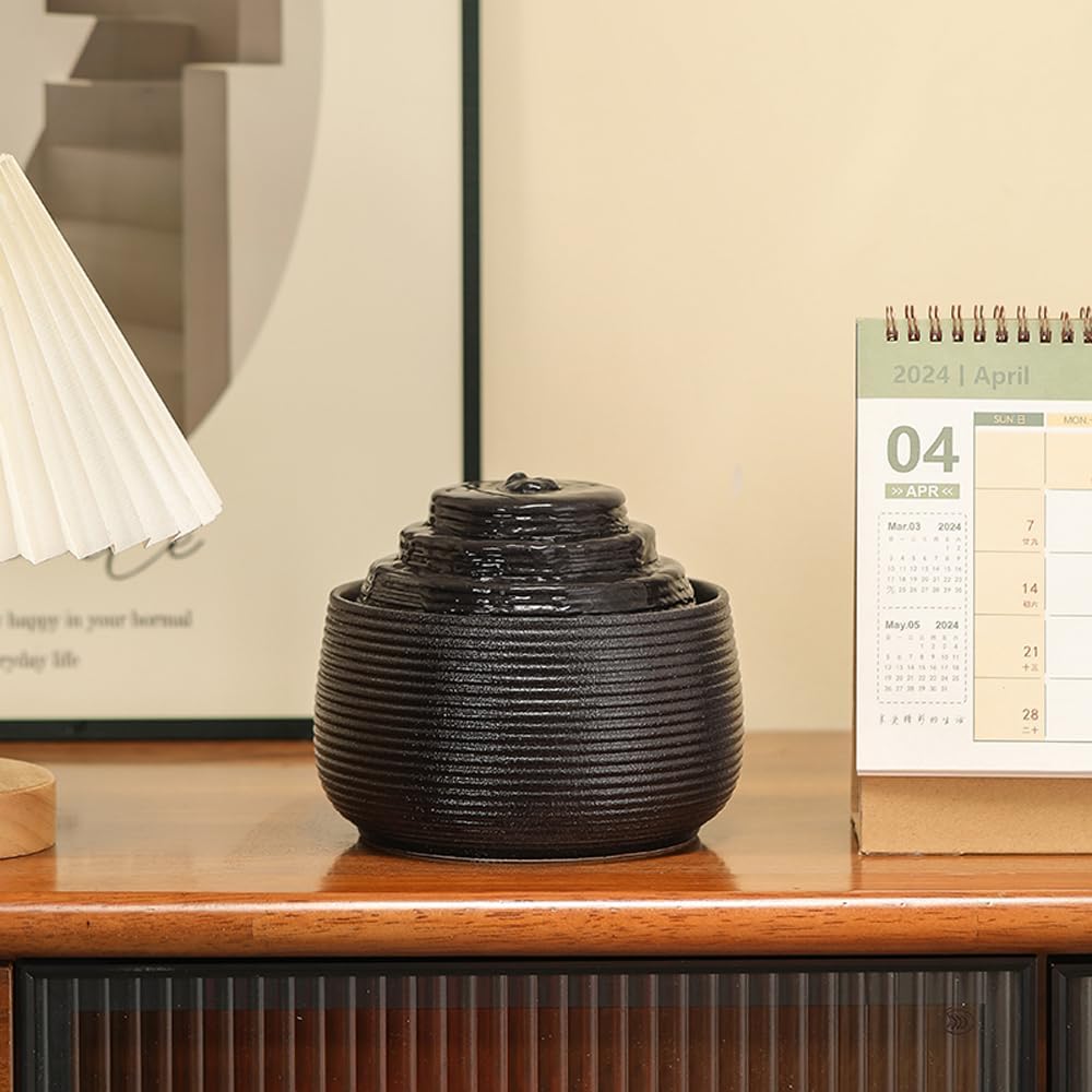 Ceramic Tabletop Fountain Water Feature for Indoor and Home Decoration Table Desk Office Patio (Black A155)