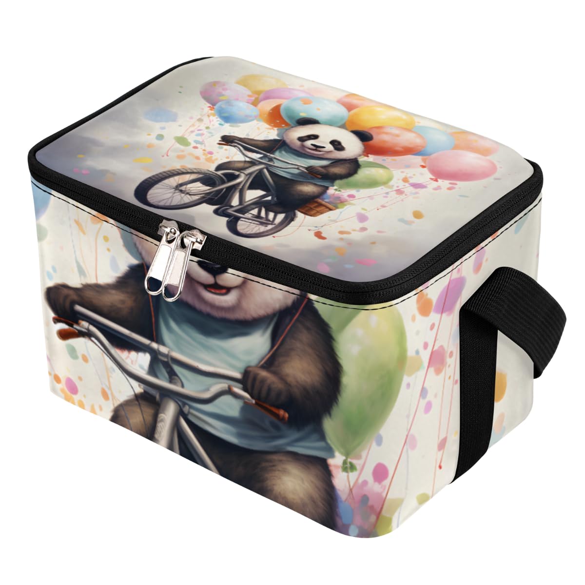 GzLeyigou Lunch Bags for Women Men 9 Cans,Panda On Bike Hot & Cold Food Delivery Bag Insulated Grocery Bag Insulated Lunch Box Balloon Cooler Bag for Office Work Picnic Beach