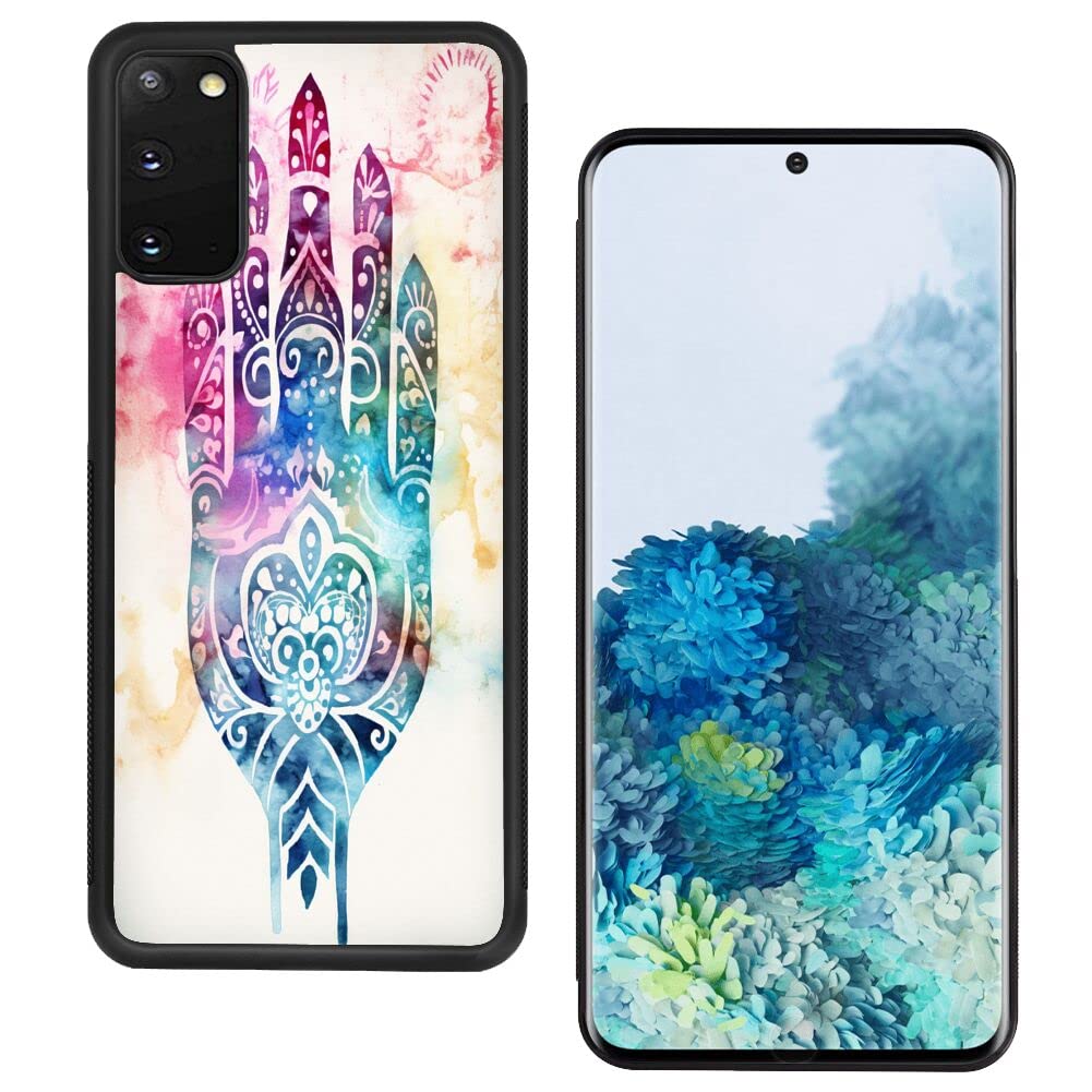 Case Compatible with Samsung Galaxy S20 Hamsa Hand Art Print-18 Pattern Black Rubber Full Body Protection Drop Protection Non-Slip Cover