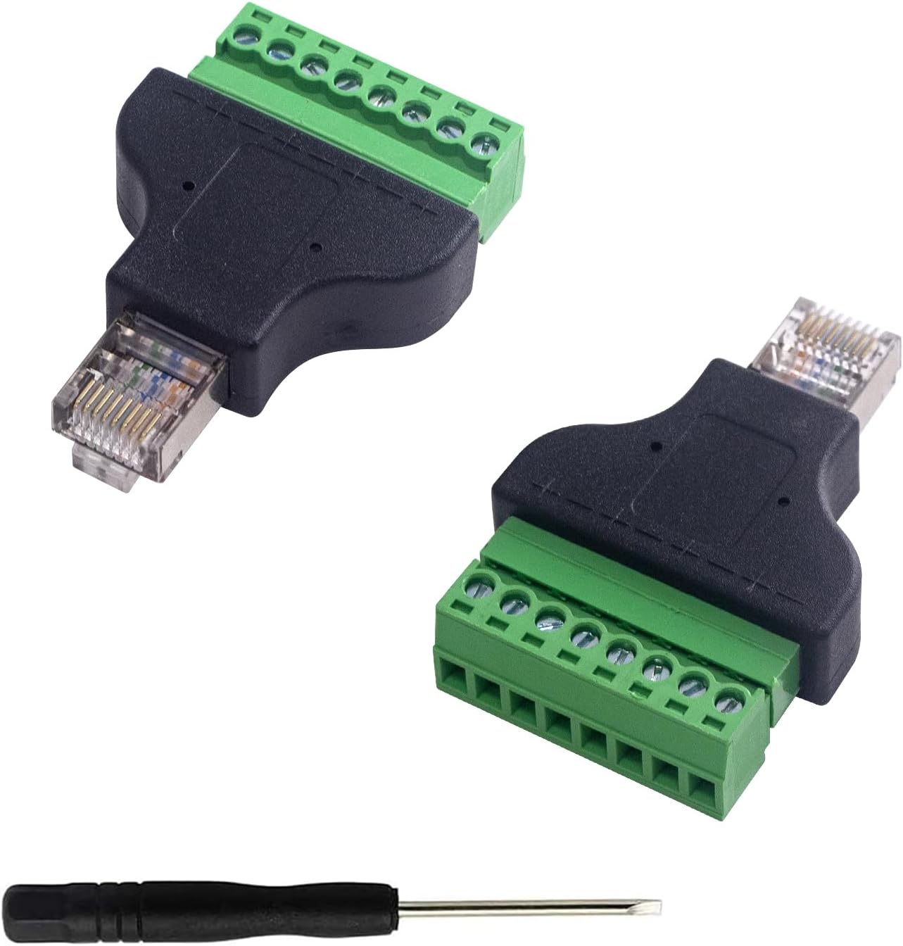 Poyiccot Adaptador de terminal de tornillo RJ45adaptador Ethernet RJ45 de red, placa de ruptura RJ458p8c macho a 8 pines AV Terminal adaptador de