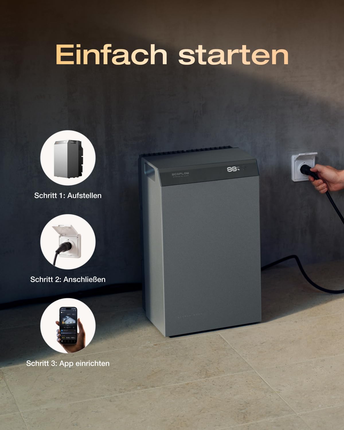 EcoFlow STREAM AC 5000 Balkonkraftwerk mit Speicher 5024 Wh 0% VAT | Solarspeicher Kompatibel mit allen Balkonkraftwerke, 3000 W Ausgangsleistung, erweiterbar bis zu 90 kWh, Energiemanagement