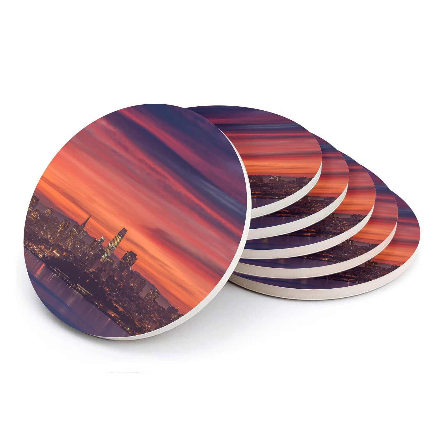 Sous-verre ronds en céramique pour apéritif design avec paysage de San Francisco