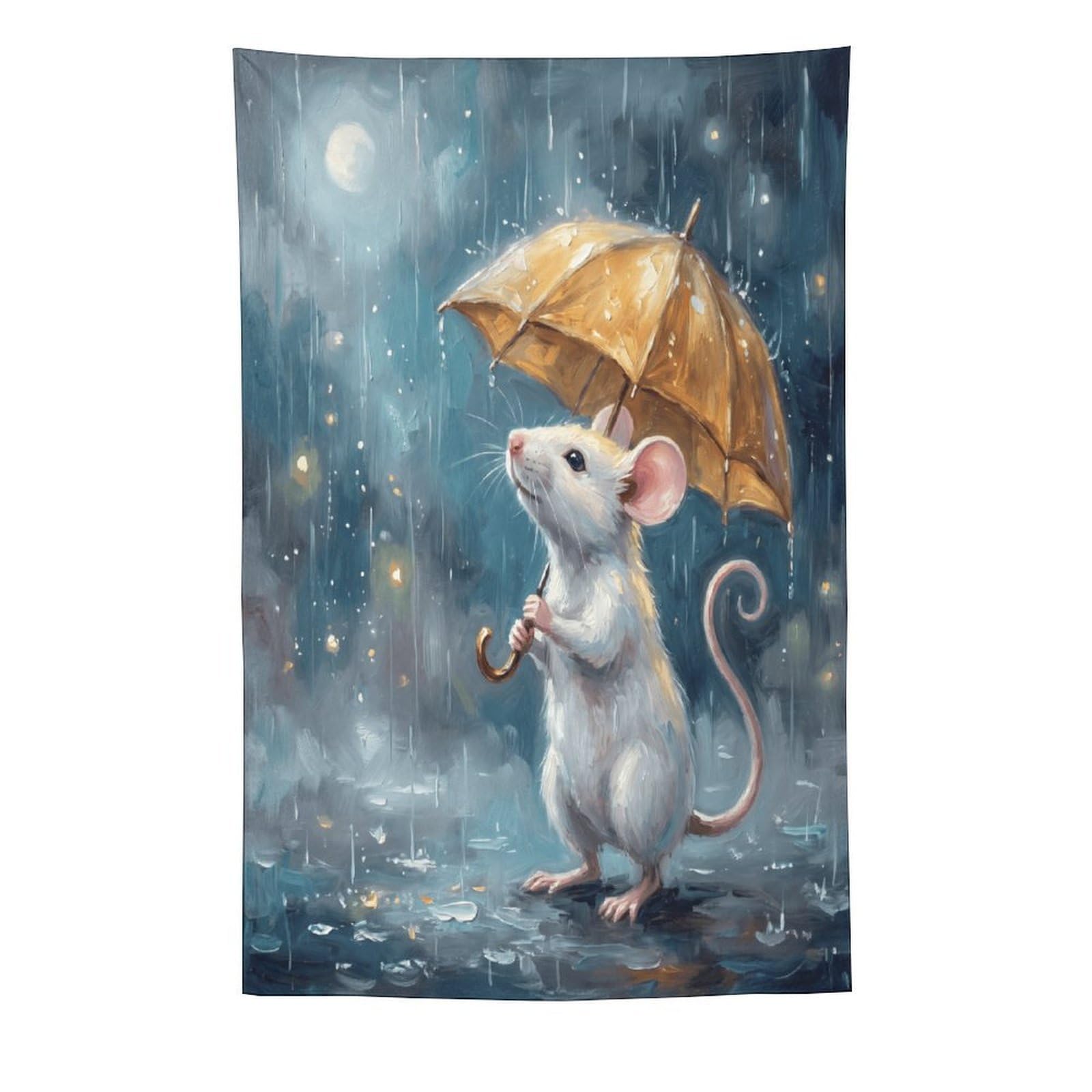 W7C8U2X3 Umbrella Mouse Night Wall Tapestry, Naive Art Style, Bedroom