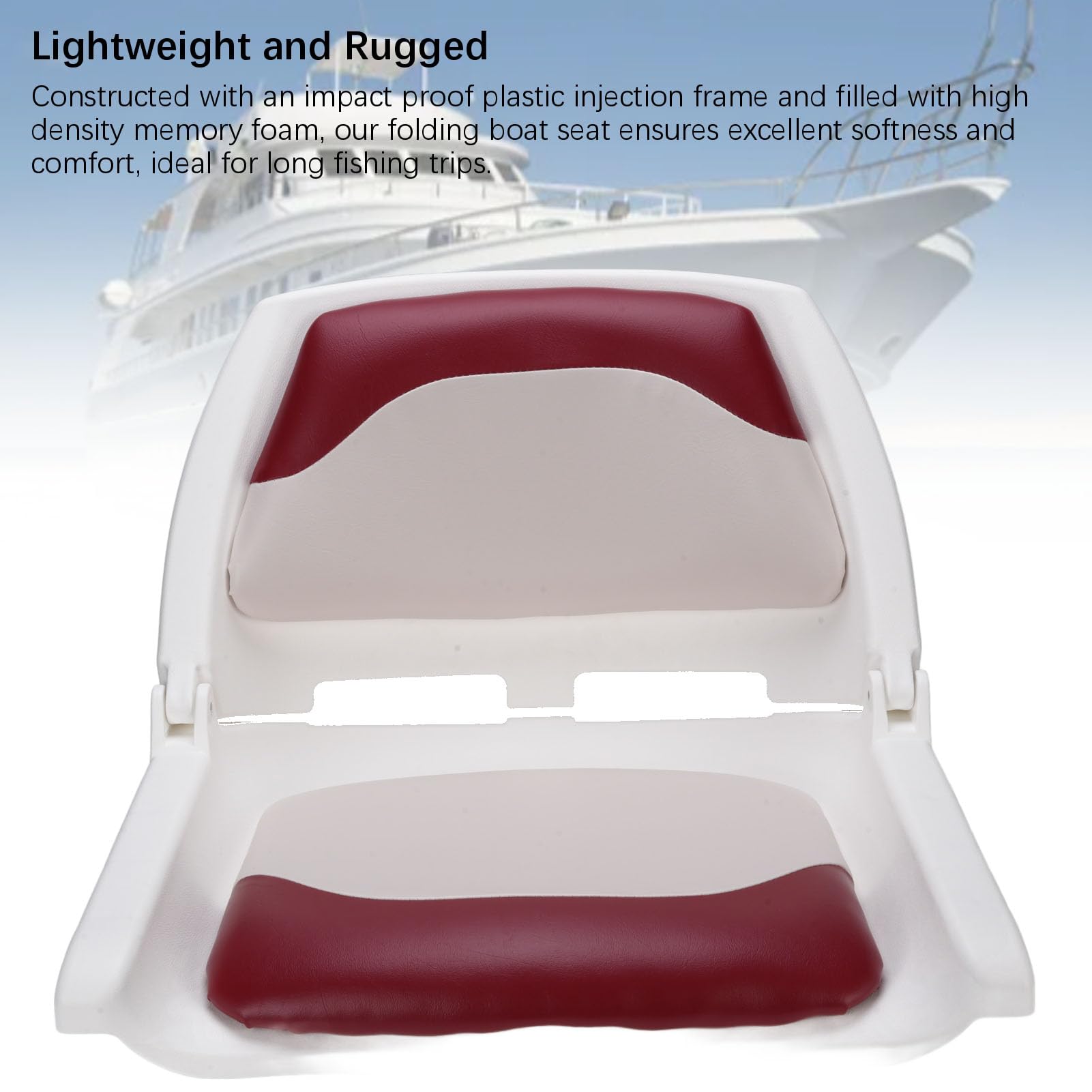 CHICIRIS Sedile pieghevole per barca, sedile da pesca pieghevole con schienale alto in pelle PU e memory foam per kayak, yacht, barche da pesca, resistenza di grado marino
