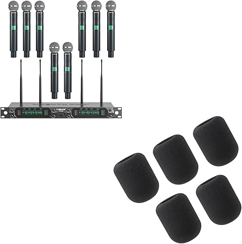 Phenyx Pro Sistema de micrófono inalámbrico inalámbrico UHF de 8 canales PTU-4000-8H Bundle con cubierta de micrófono de espuma PTA-WDS5