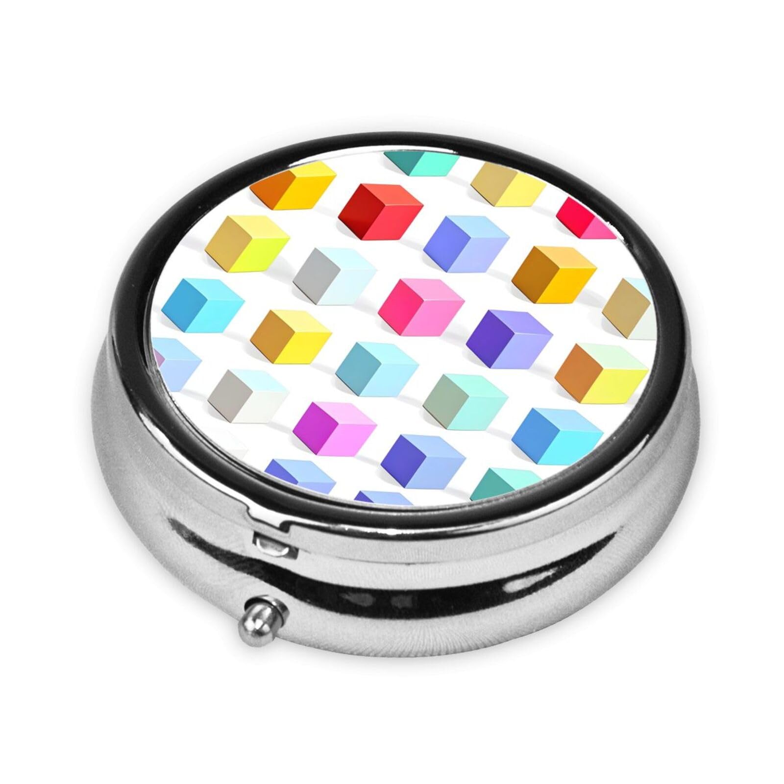 Cute 3-Compartments Round Pill Box Colorful Cubes Small Pill Case Portable Medicine Dispenser,for Pocket Purse