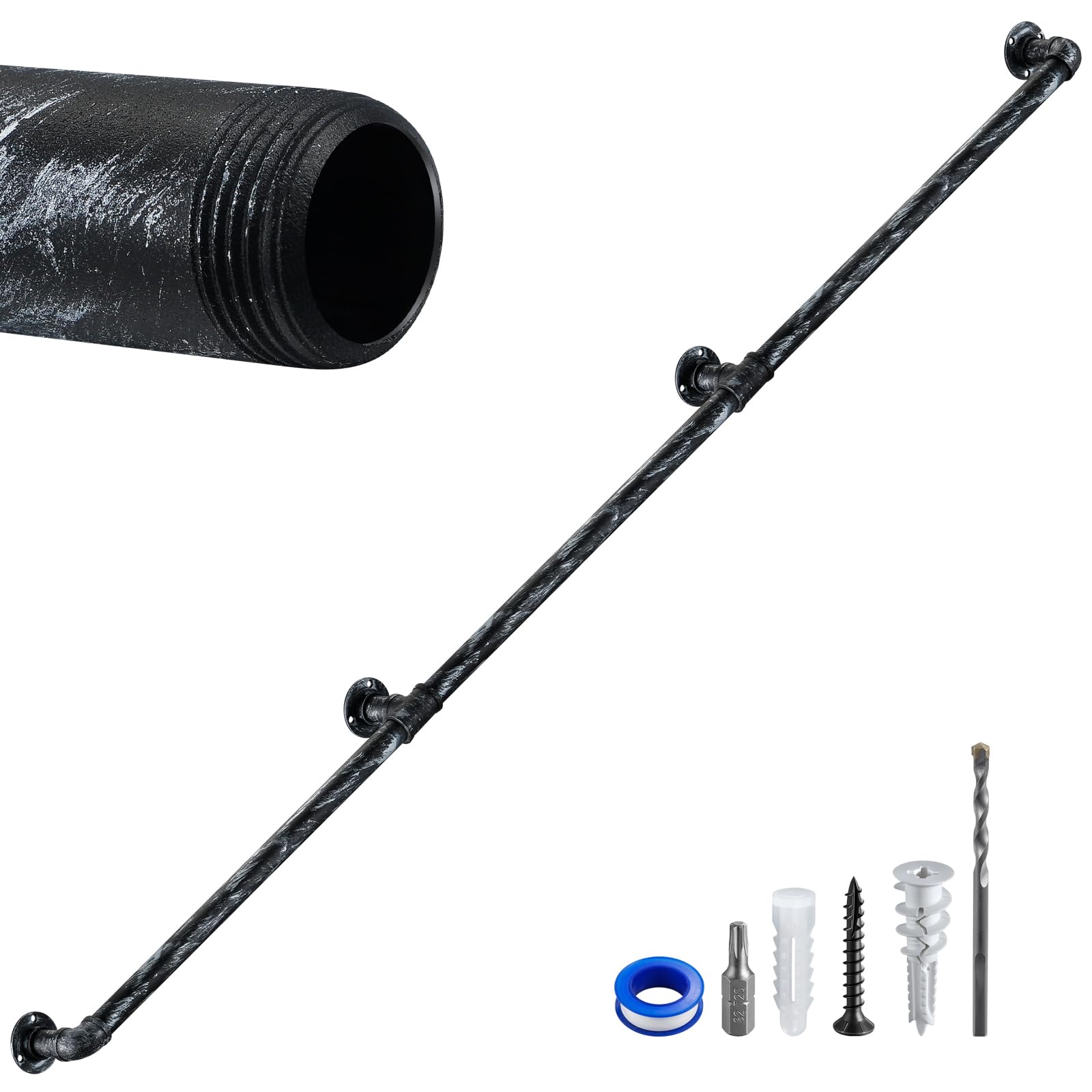 Staircase Handrails,Wall Hand Railing,Black Silver,9FT