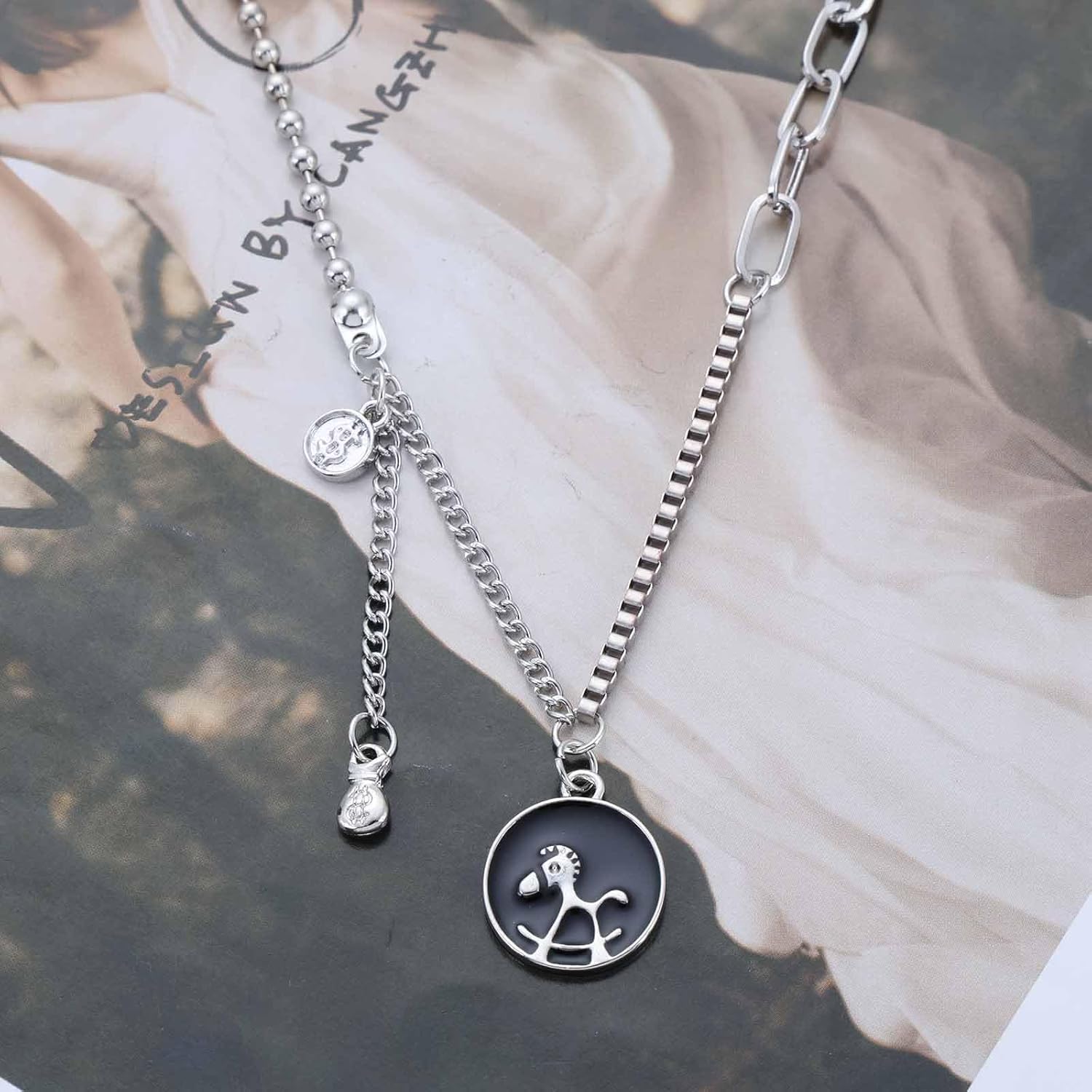 Minimalist Silver Pendant Necklace Round Coin Necklaces Tiny Paperclip Chain Necklace Clothing Accessories Jewelry for Women - Image 6