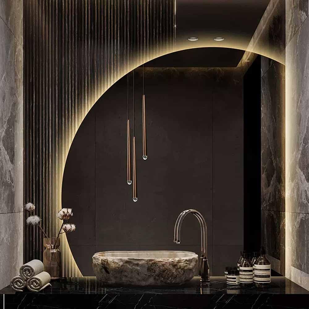 SXFSDOU Modern Bathroom Mirror Anti-Fog 36x36inch 3-Color Dimmable Lighted Vanity 40x40inch Half Moon Wall Mounted Backlit Decorative Shatter-Proof Frameless Dressing Mirror(Right Under