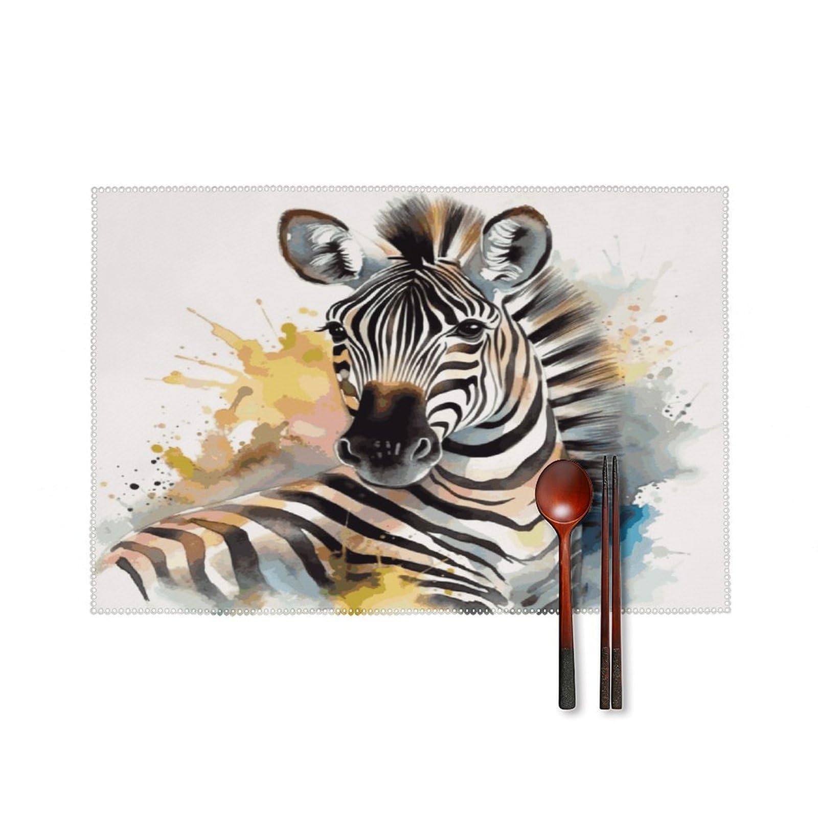 Cute Zebra Watercolor Placemats Set of 6 Heat-Resistant Washable Place Mats Wipeable Kitchen Placemat Easy to Clean for Indoor Outdoor Party Kitchen Decoration