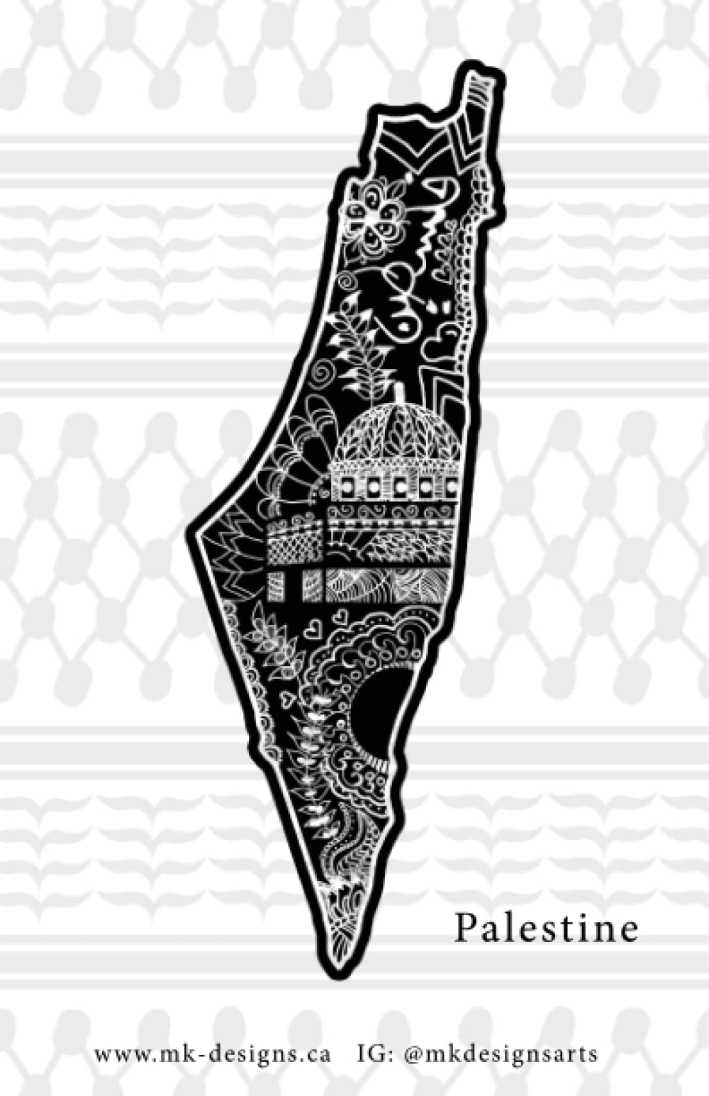 Journal with Palestine's Map, Kufeya print cover Journal, Palestine's map with Mandala art, Palestinian Notebook