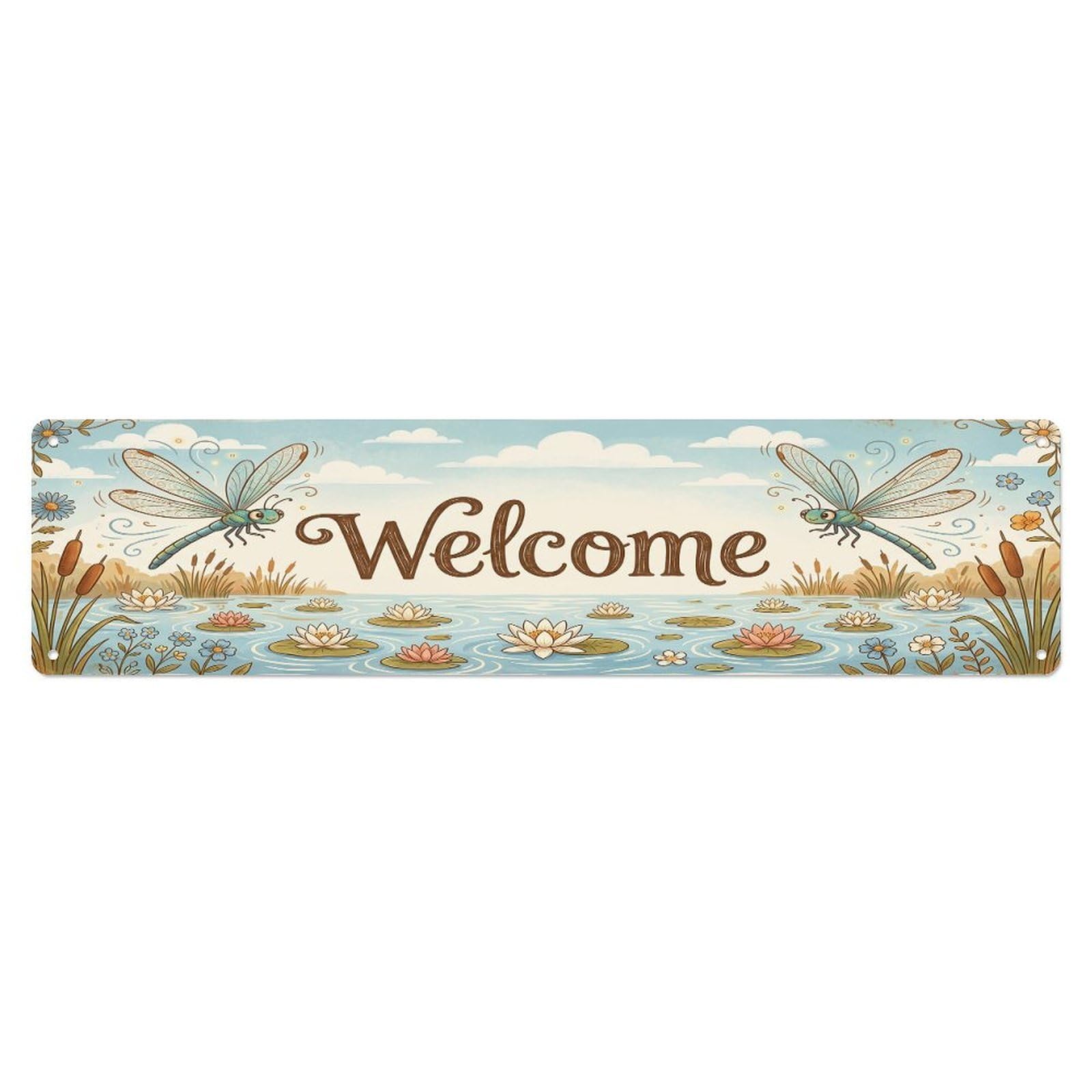 Vintage Welcome Damselfly Pond Metal Tin Sign