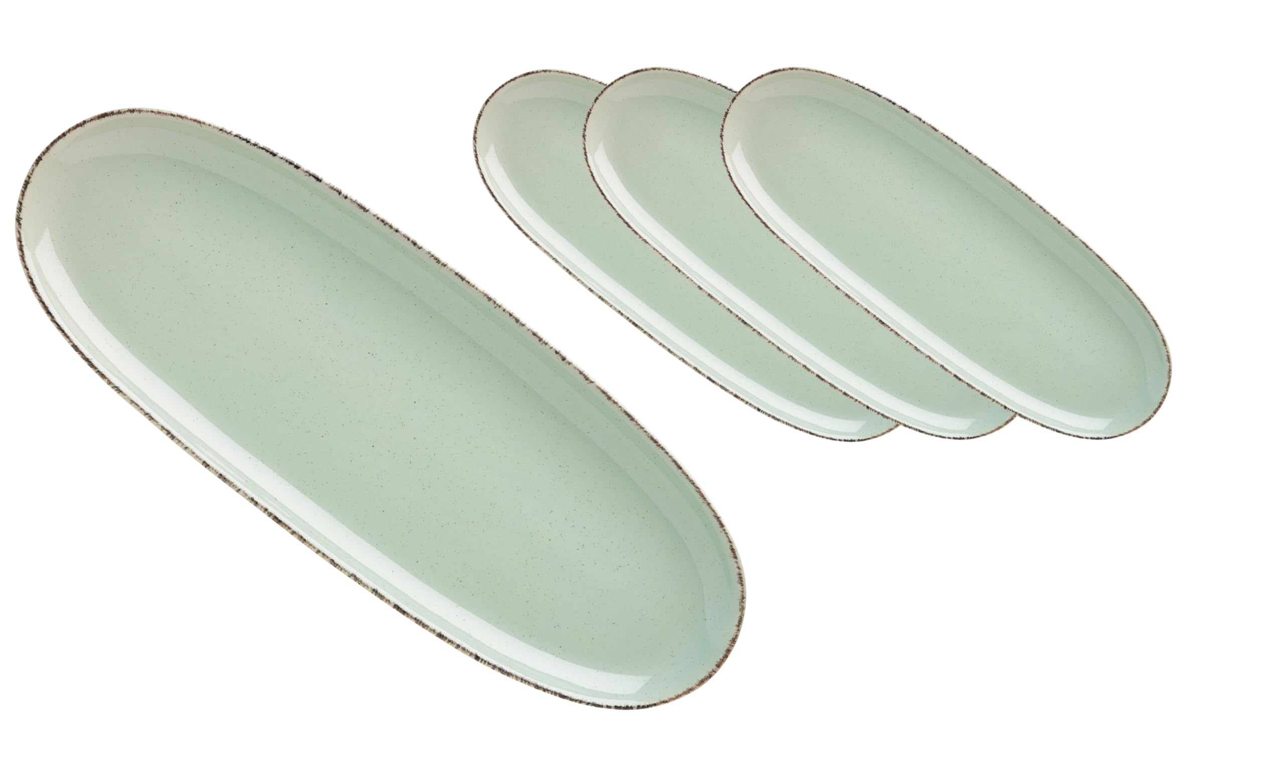 Van Well | Piatto URBAN 34x12,5 cm verde Set di 4 - Piatto da portata in gres porcellanato grande, piatto da buffet, piatto per formaggi, per servire e decorare