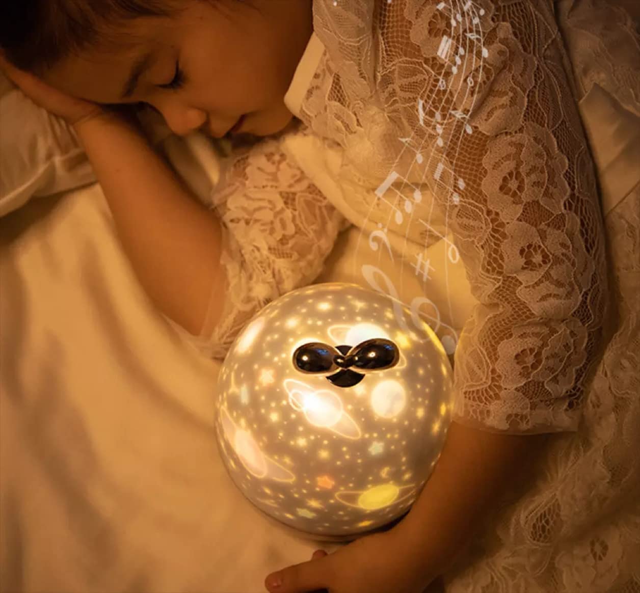 Projector Night Light for Kids with Music Box and Starry Sky Lamp LED Bulbs 6 Colorful Films,USB Cable 360 Degree Rotation Romantic Lighting for Baby Kids Women Party Bedroom Decoration Birthday Gift
