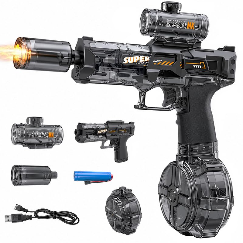 YoPoll Electric Water Guns for Adults Kids, Automatic Squirt Gun with 26FT Range, Super Blaster Soaker High Capacity Pistol for Swimming Pool Party Toy ColorBlast LED Electric Water Gun (Black)