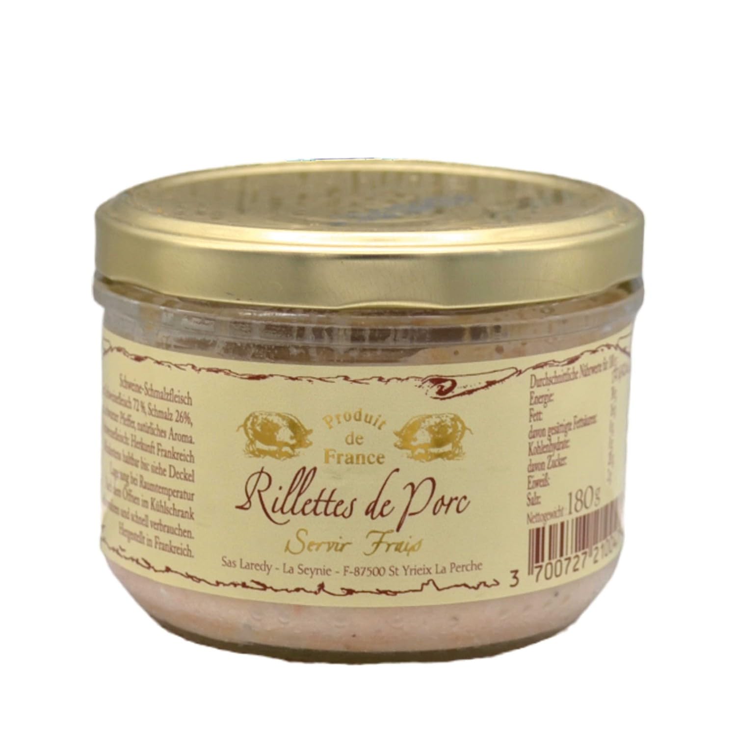 Laredy Rilletes de Porc Schweinerillettes klassischer französischer Brotaufstrich Frankreich inkl. FeinWert E-Book (12 x 180g)