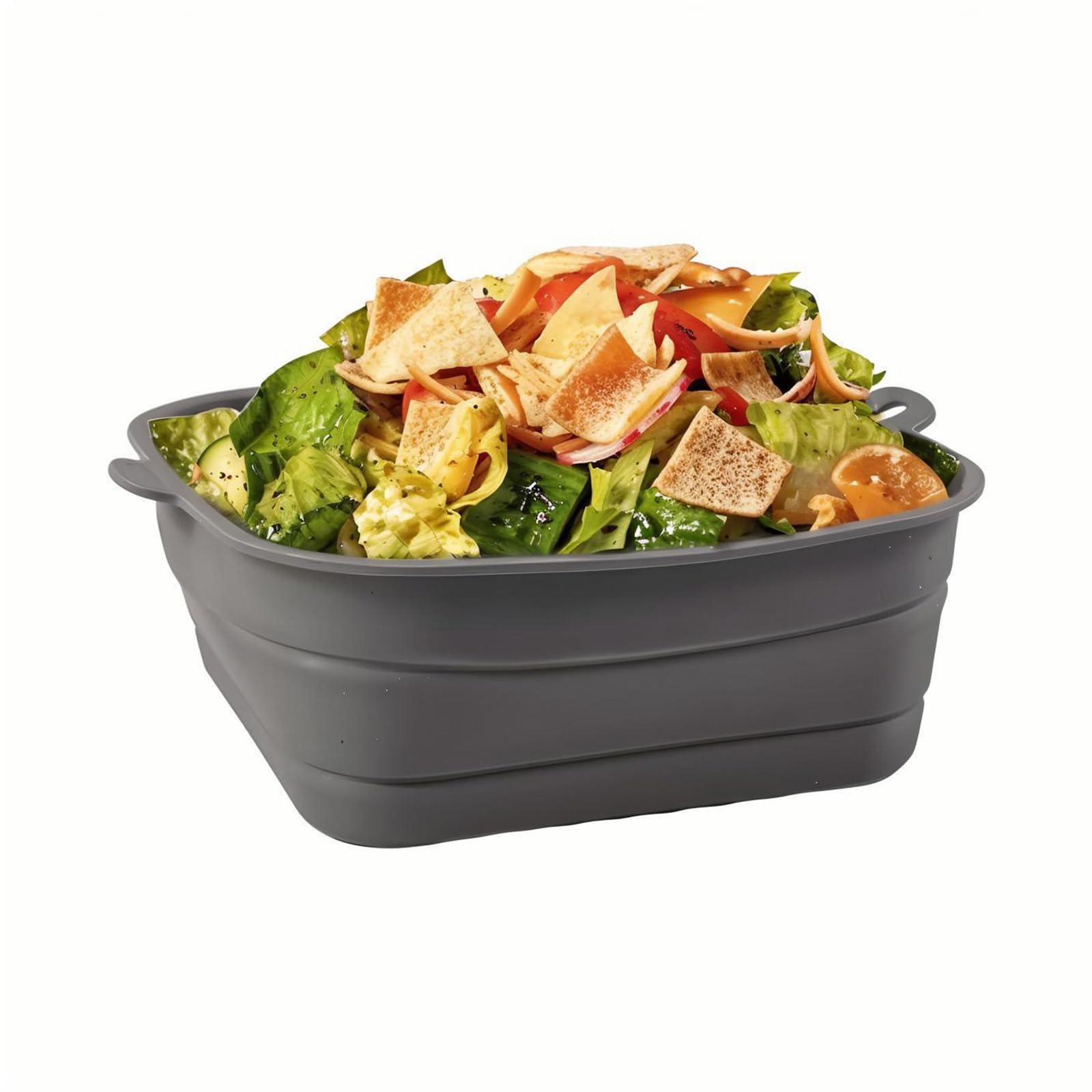 Fchil Collapsible Silicone Bowl for Camping, 170oz Silicone Foldable Salad Bowl, Portable Camping Travel Container for Outdoor Hiking Storage Mixing, Grey(QY102)