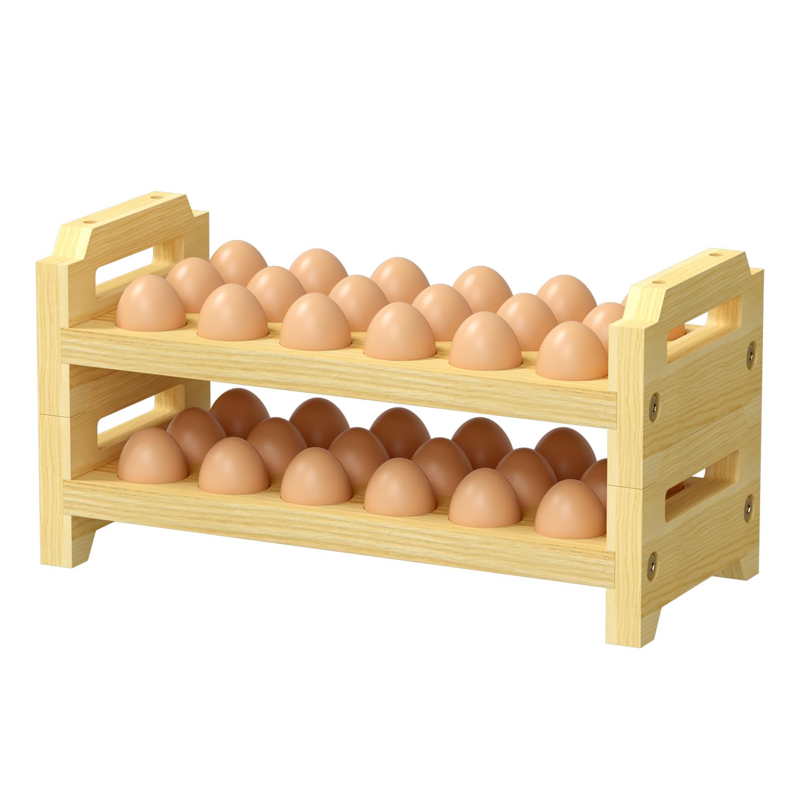 WXCOPON Egg Holder Countertop, 2 Tier Stackable Wooden Egg Holder for 36 Eggs, Egg Stand with Handle for Kitchen Organizer, Fits Quail, Duck, Turkey,