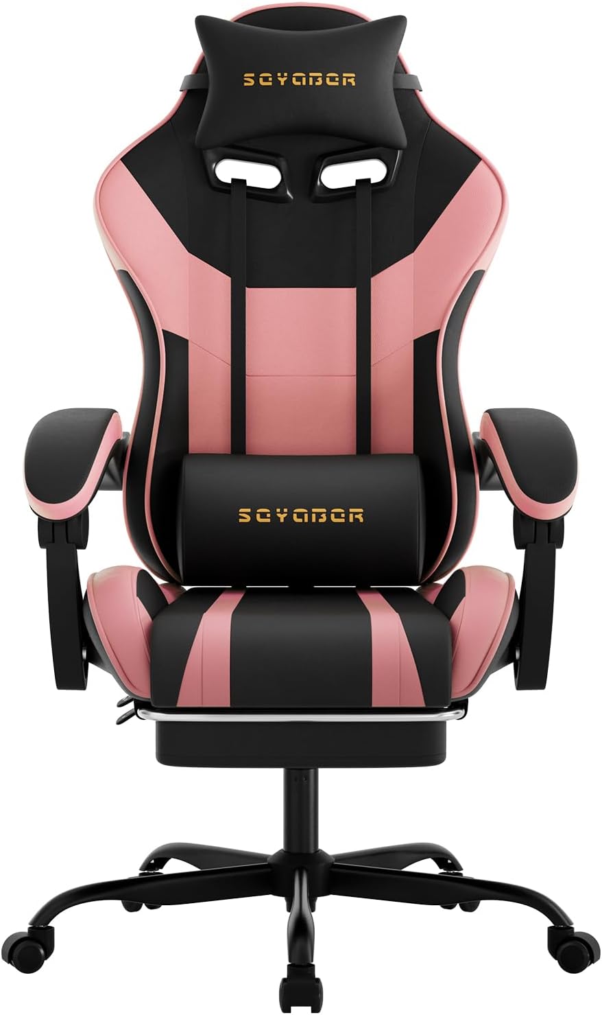 Ergonomic Gaming Chair,A Versatile 3-in-1 Video Game Chair for Work, Study, and Gaming,Features an Adjustable Backrest, Footrest, and Linked Armrests Office Chair for Adults,Blackpink