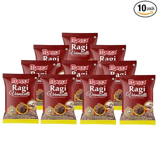 Manna Ragi Vermicelli Noodles (Sevai) - 1.8kg (180g x 10 Packs) | Zero Percent Maida | Finger Millet Vermicelli Noodles for Kheer, Upma, Puttu | Kelvaragu Sevai | Nachni Sevai