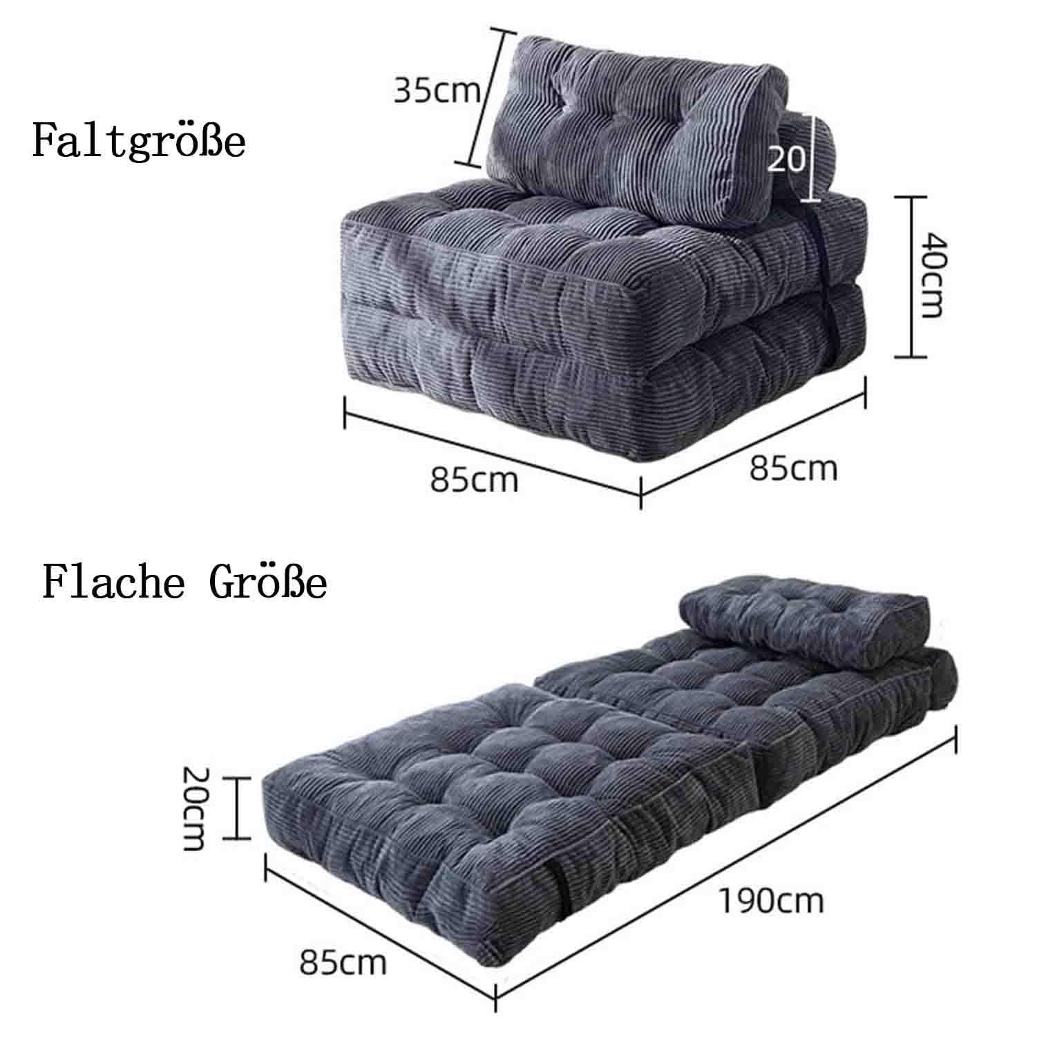 Faltbares Schlafsofa umwandelbarer 3-in-1 Sofa Bett Schlafsessel mit Kissen Sitzsack-Sofa Stuhl Komfortable Schlafcouch Bodensofa-Lounge für Schlafzimmer Wohnzimmer 85 * 85cm,Dark gray