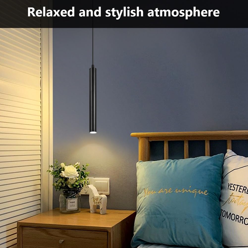 HOTUT Lámpara de Suspensión Cilíndrica, 2PCS Lamparas Colgantes Mesita de Noche, Destacar Downlight Lámpara Colgante para Cocina, Lampara Techo Colgante Cilindrica para Comedor, Dormitorio, Café