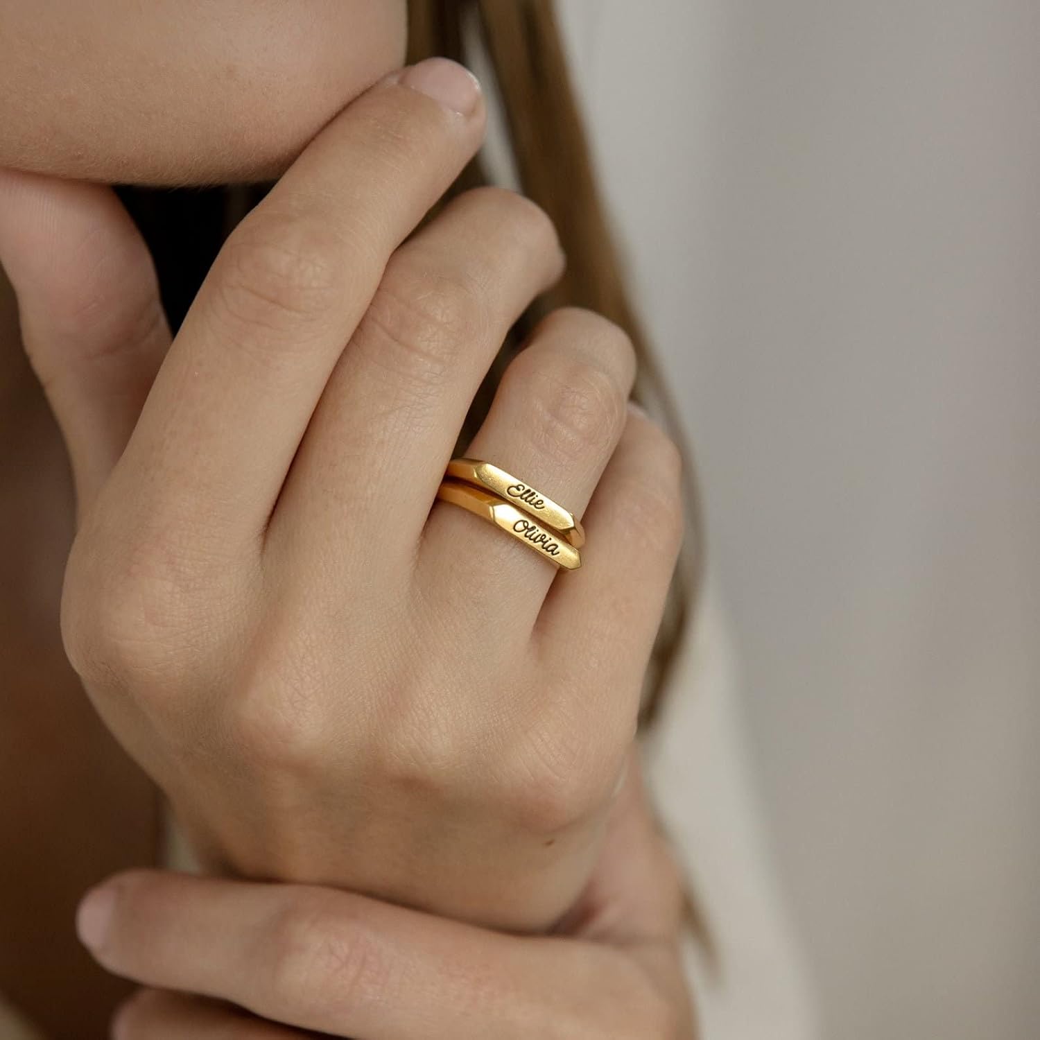 CAITLYNMINIMALIST Dainty Bar Ring Skinny Personalized Engraved Custom Name | Coordinates Stacking Ring Custom Gift for Mom Grandma Wife