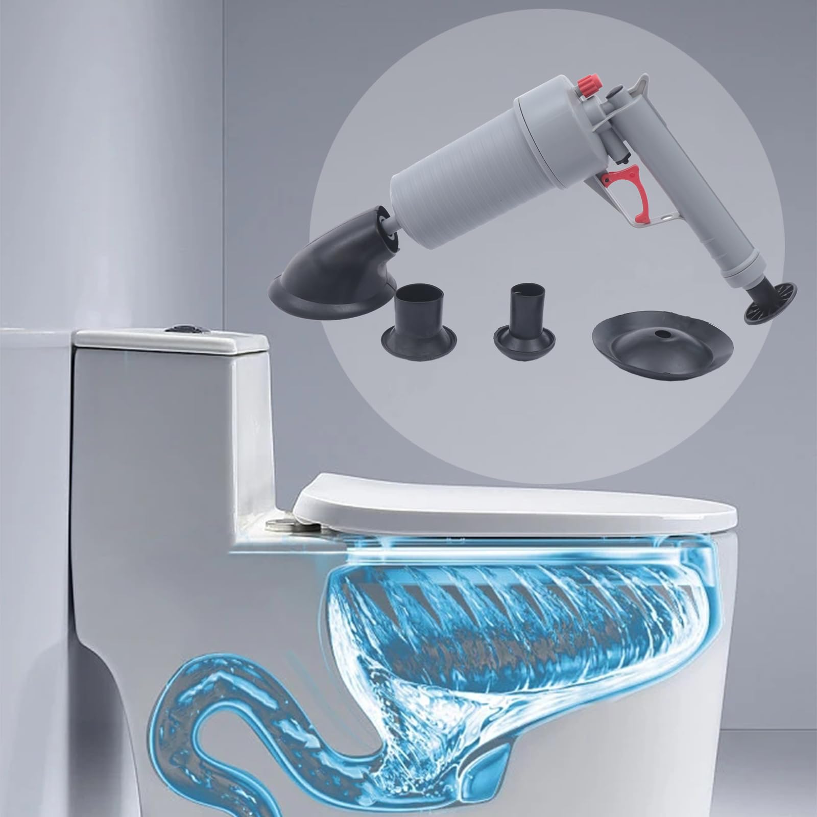 LyeXD Toilet Plunger, High-Pressure Air Drain Blaster Plunge Toilet Sink Pipe Clog Remover, Multi-drain Unclogger Air Drain Blaster Gun with 4 Suckers, Sink Plunger for Toilet Bathroom, Sink