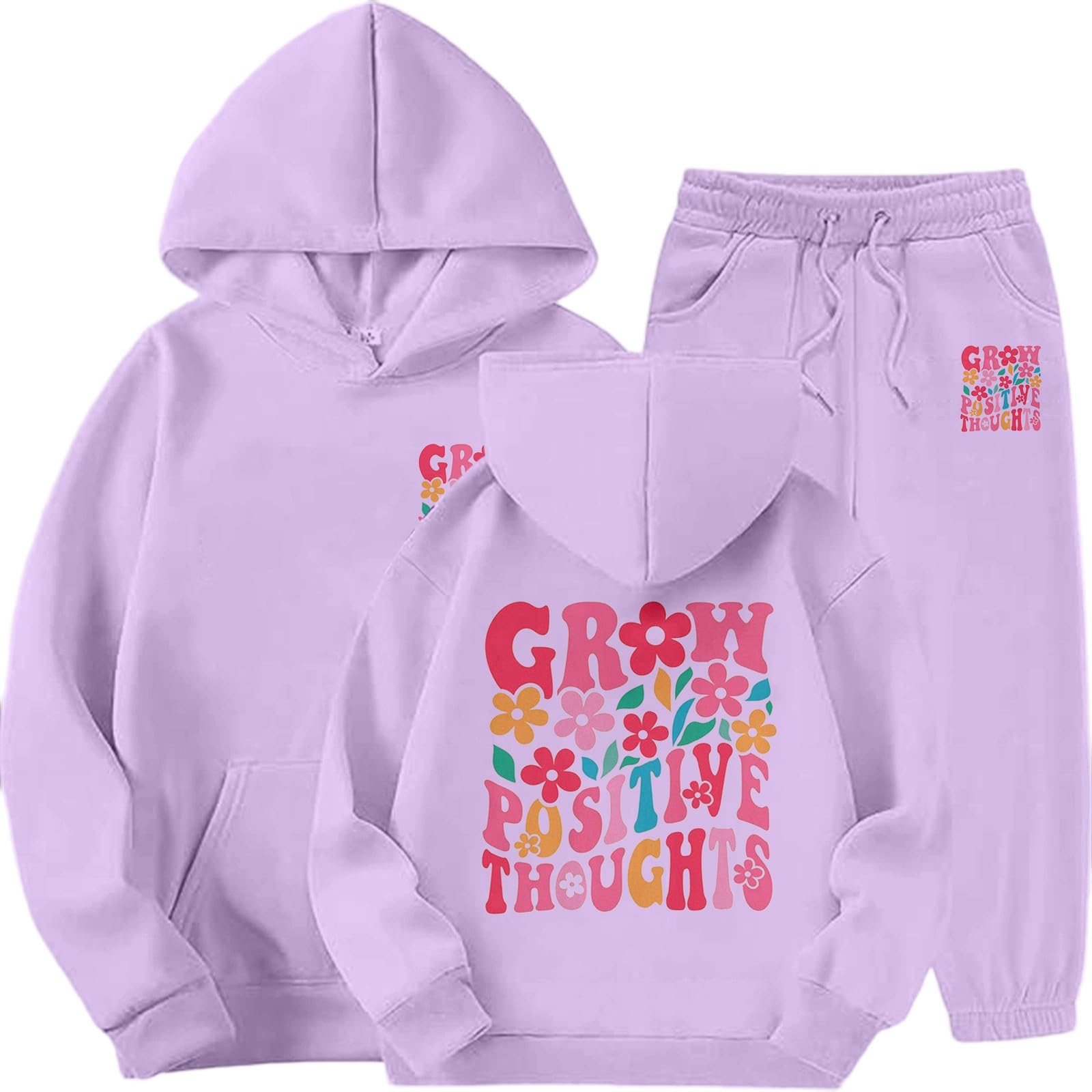 Generisch Survêtement de sport pour enfant fille - Ensemble de jogging d'hiver pour fille - Survêtement en polaire avec imprimé élégant - Sweat à capuche - Jogging chaud