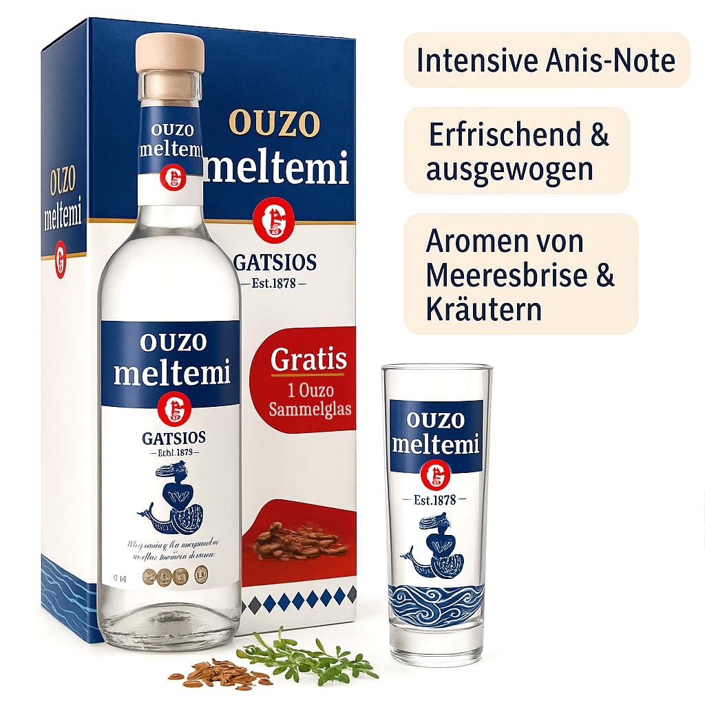 Griechischer Ouzo Meltemi Geschenk Box mit Ouzo Glas (1)