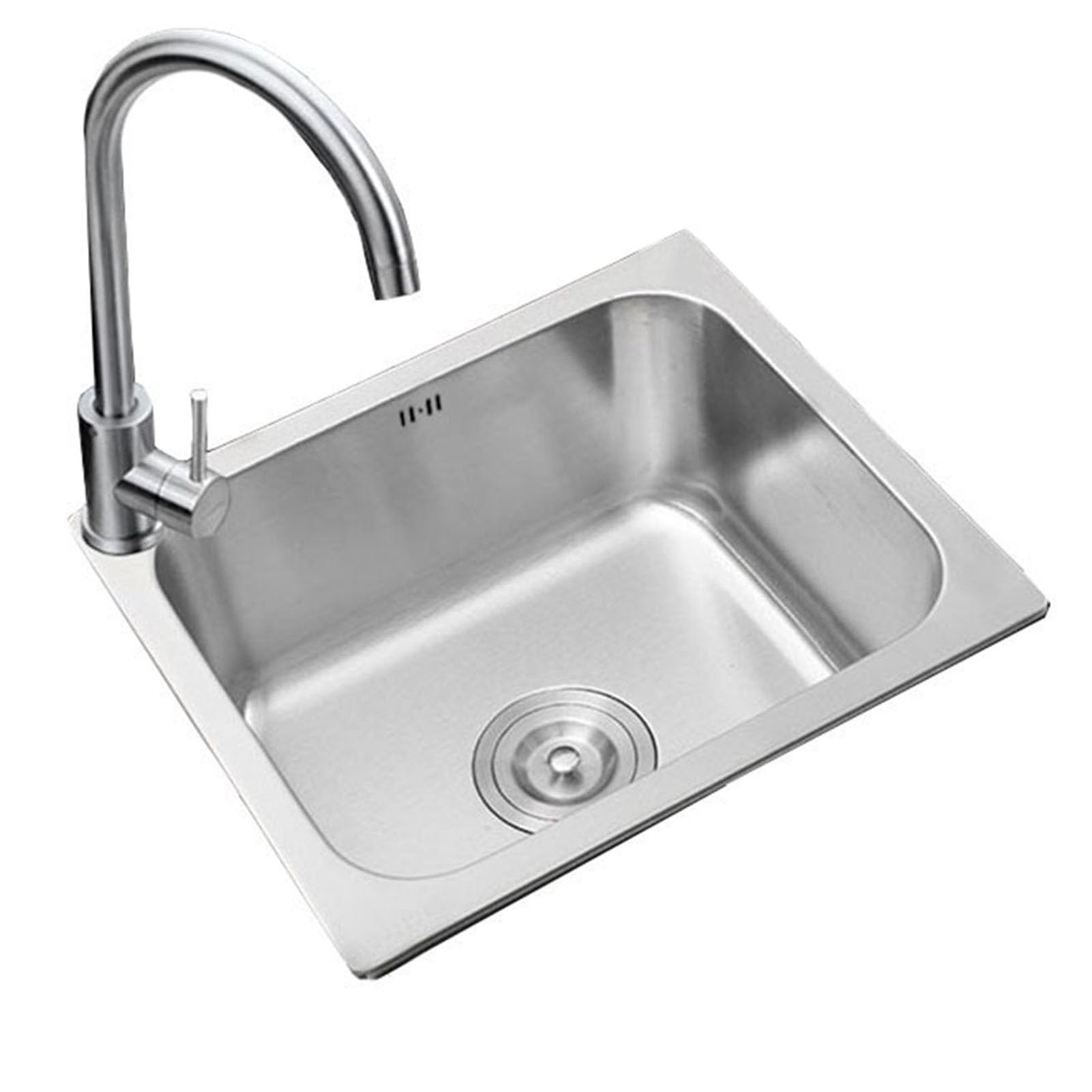 Rechteckiges Küchenspülbecken, Edelstahlspülbecken, tragbar, für Gastronomie, mit Armatur, für den Innen- und Außenbereich, Wäscherei, Garten, (35×32×18cm)