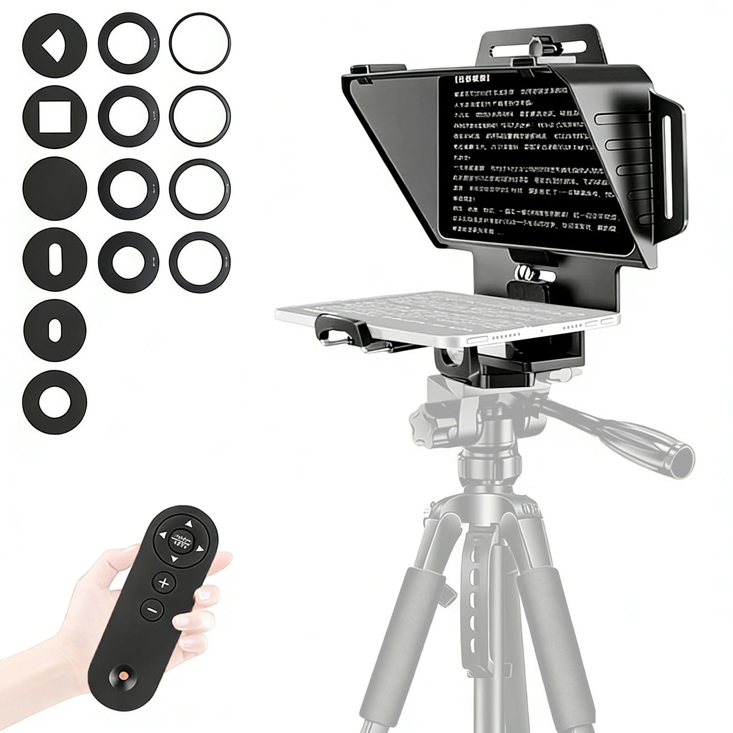 T24 Teleprompter Kamera mit Monitor mit Fernbedienung und App Steuerung, Tragetasche für Smartphone Tablet Kamera, Bis zu 12 Zoll, für YouTube Twitch Live Streaming Konferenzen