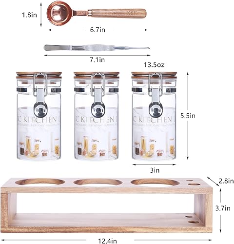 Miniatura 2 de KKC - Tarro de vidrio para almacenamiento de alimentos, recipientes de vidrio sellado con tapas de madera herméticas para té, azúcar, especias, 13