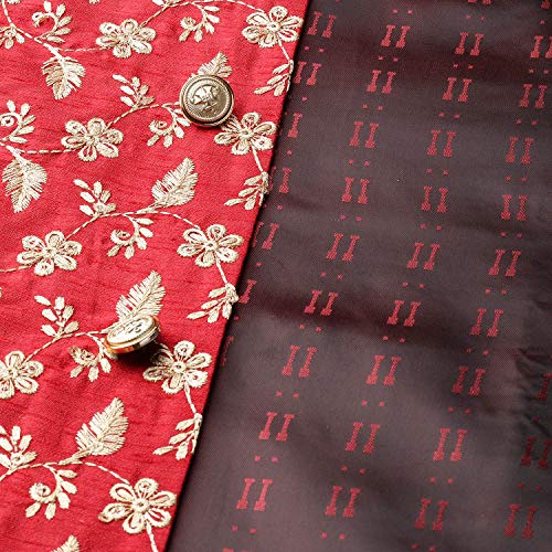 Image of SOJANYA (Since 1958 Men's Cotton Linen Maroon Kurta and White Pyjama with Mustard Cotton Nehru Jacket