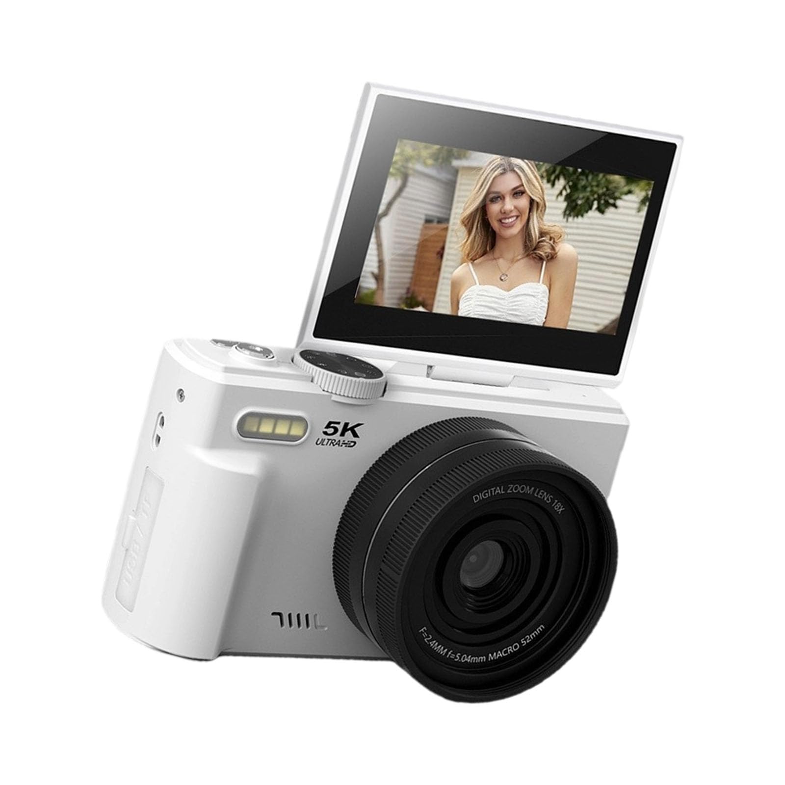 Fotocamera Vlog 5K 75MP Con Schermo da 3 pollici 180 ° Zoom 18X WiFi e messa a fuoco automatica Luce integrata per principianti Zoom WiFi Vlog Camera