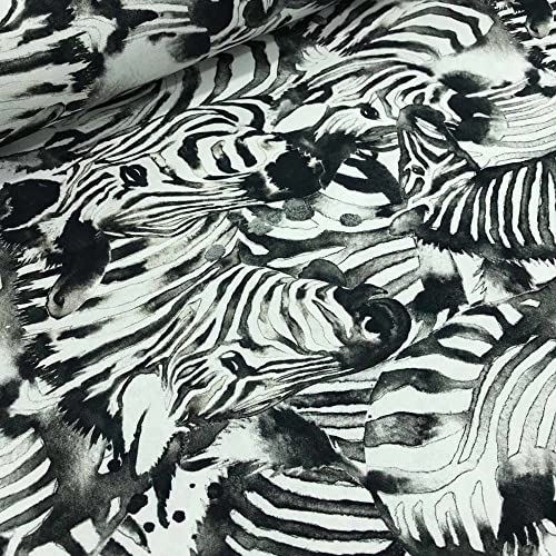 Kt KILOtela - Tela Loneta Estampada Digital, Half Panamá Algodón, Decoración, Cojines, 100 cm Largo x 280 cm Ancho | Animales Cebras - Blanco, Negro ─ 1 Metro